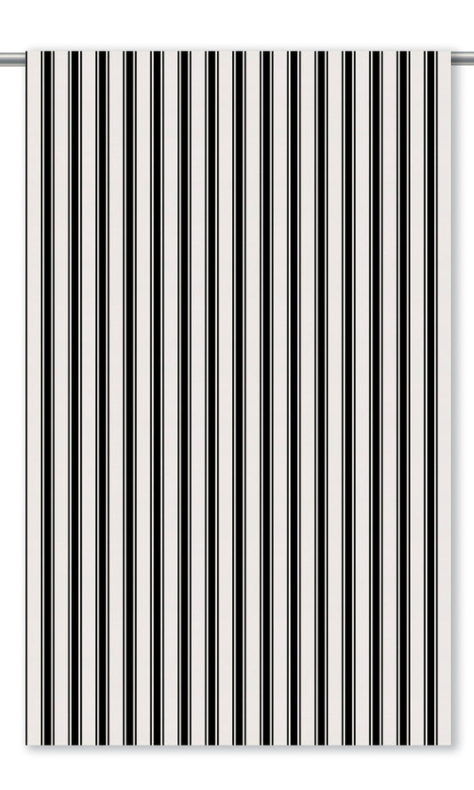 Ticking Striped Velvet Drapes (Warm White/ Black)