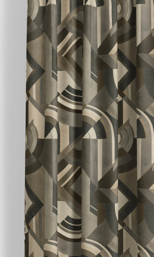 Modern Abstract Velvet Window Curtains (Dark Taupe/ Charcoal Gray)