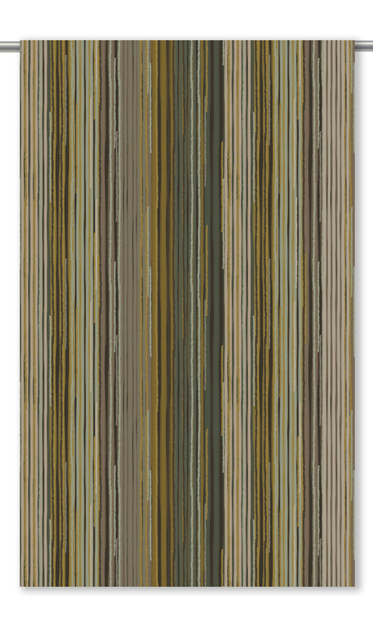 Abstract Striped Velvet Window Curtains (Ochre/ Forest Green/ Greige)