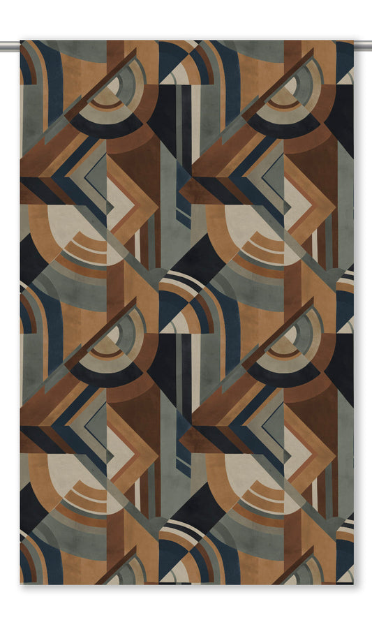 Modern Abstract Velvet Window Curtains (Caramel/ Agave Green/ Mahogany Brown)