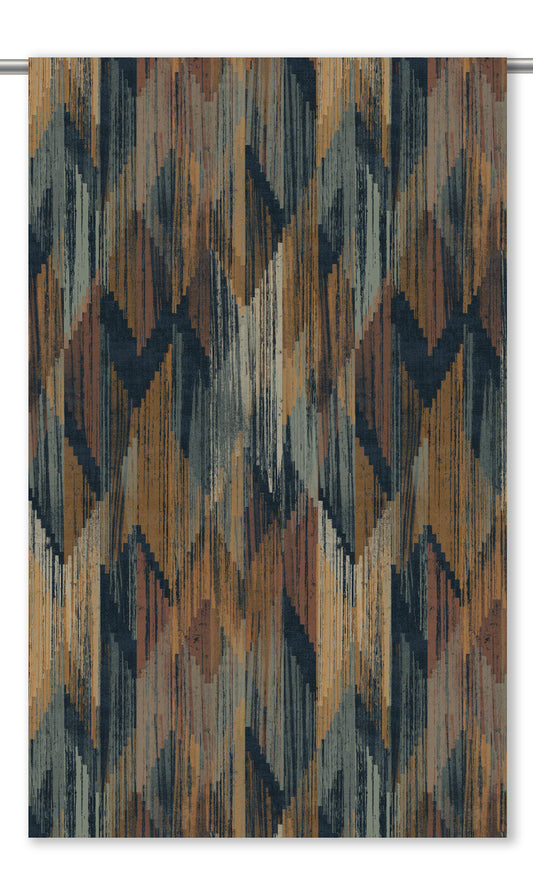 Abstract Chevron Velvet Drapery (Dark Caramel/ Sage Gray/ Teal Blue)