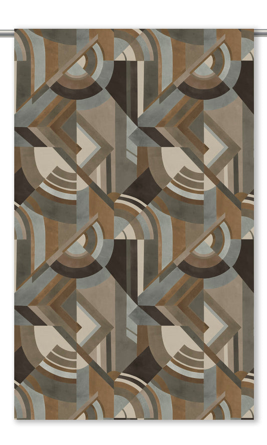Modern Abstract Velvet Drapes (Mocha Brown/ Pewter Gray)