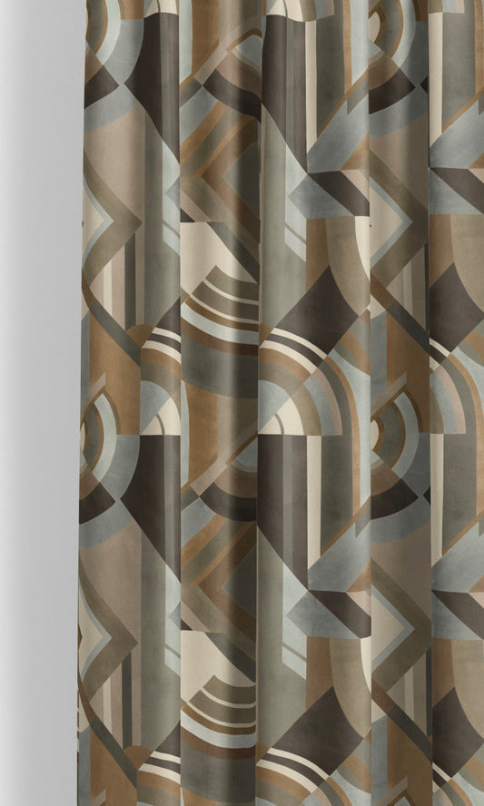 Modern Abstract Velvet Drapes (Mocha Brown/ Pewter Gray)