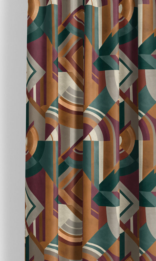 Modern Abstract Velvet Window Curtains (Dark Caramel/ Burgundy/ Deep Forest Green)