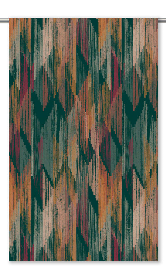 Abstract Chevron Velvet Home Decor Fabric Sample (Deep Forest Green/ Caramel/ Merlot Red)