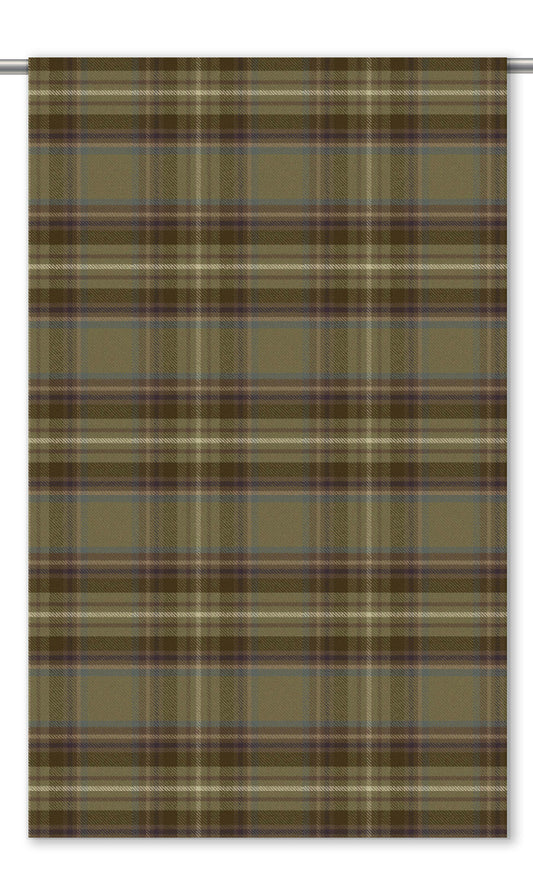 Plaid Velvet Drapes (Deep Moss Green/ Brown/ Steel Gray)
