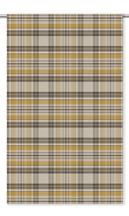 Tweed Plaid Velvet Drapes (Parchement Beige/ Gold Ochre/ Dark Brown)