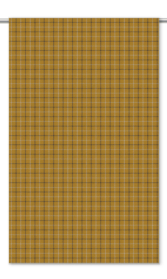 Tattersall Check Velvet Window Curtains (Ochre Yellow/ Dark Brown)