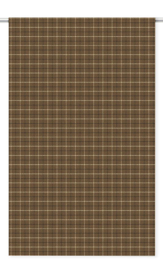Tattersall Check Velvet Window Curtains (Tawny Brown/ White/ Dark Gray)