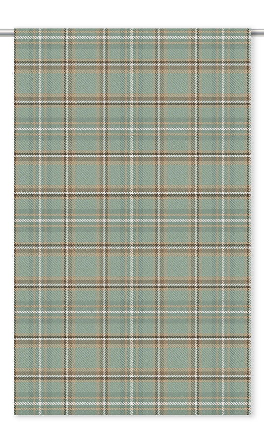 Tweed Plaid Velvet Drapes (Pastel Green/ Olive Brown/ Beige)