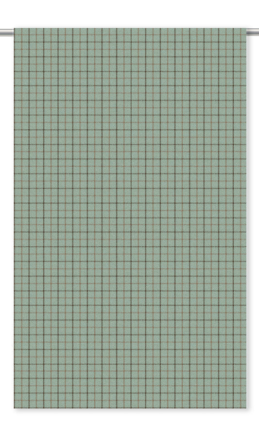 Tattersall Check Velvet Window Curtains (Duck Egg Blue/ Brown)
