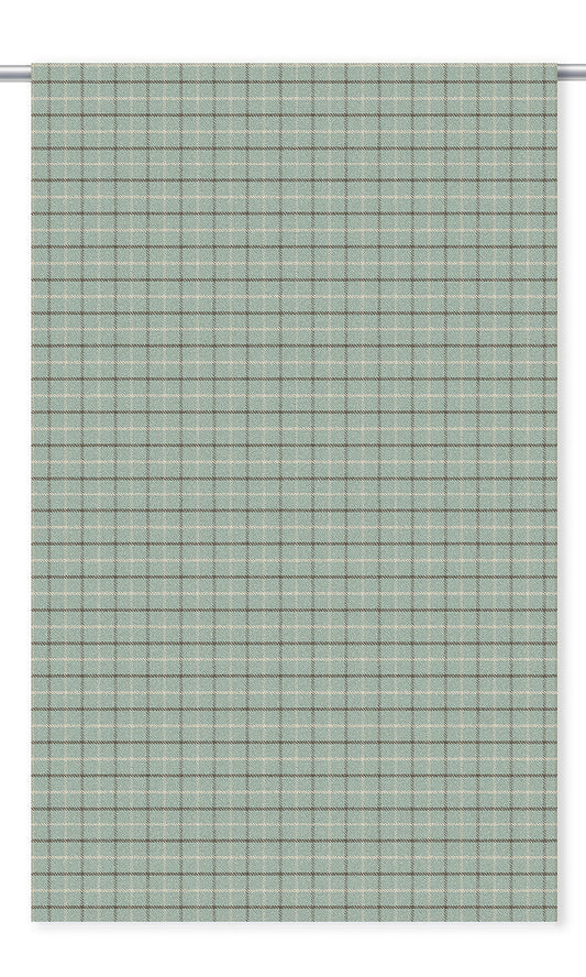 Tattersall Check Velvet Drapes (Powder Blue/ Brown)
