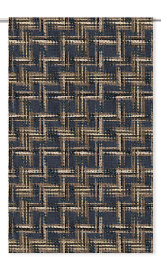 Plaid Velvet Home Decor Fabric By the Yard (Navy Blue/ Peanut Brown/ White)