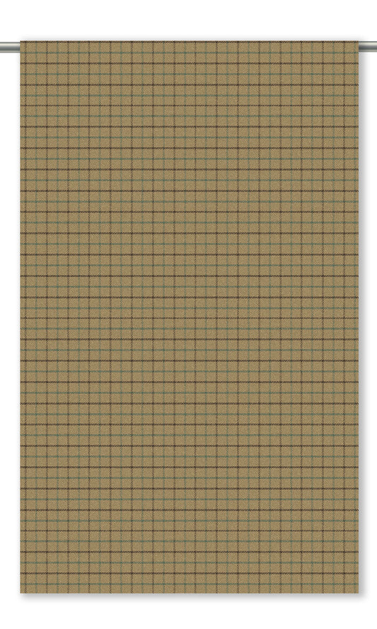Tattersall Check Velvet Home Decor Fabric By the Yard (Tan/ Dark Brown/ Blue)