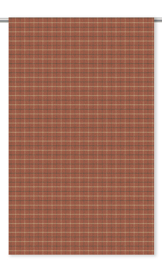 Tattersall Check Velvet Drapes (Dusty Coral Red/ Navy/ Beige)