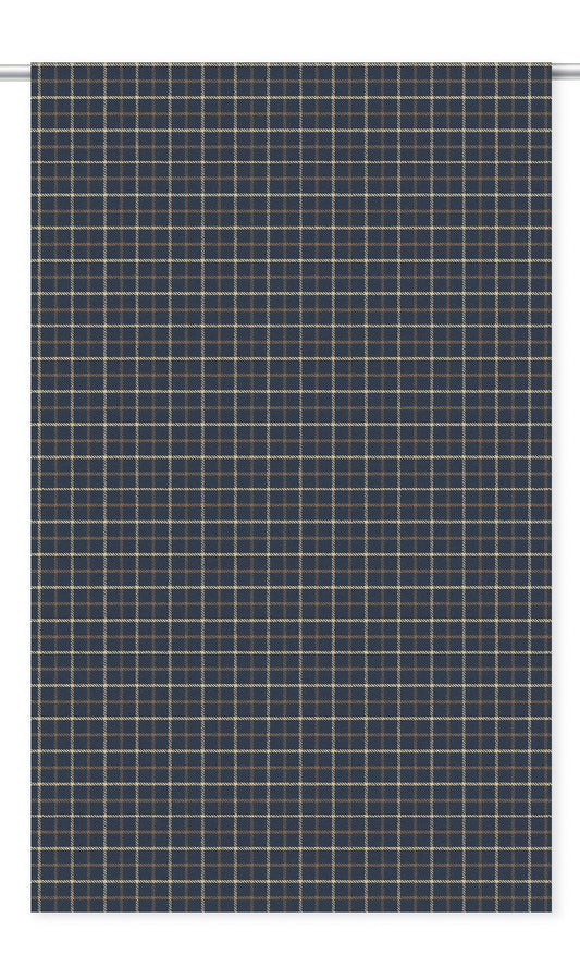 Tattersall Check Velvet Drapes (Midnight Blue/ Peanut Brown/ White)