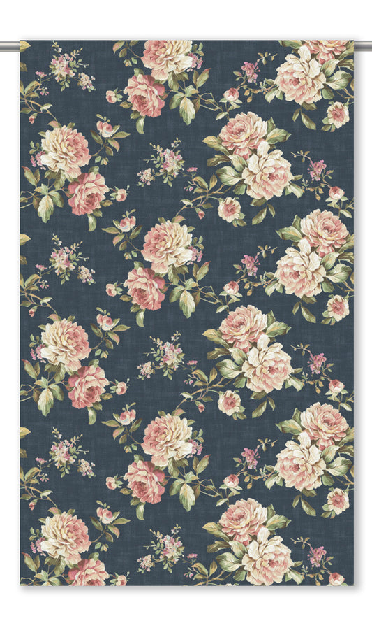 Floral Velvet Home Decor Fabric By the Yard (Deep Blue/ Blush Pink/ Pale Green)