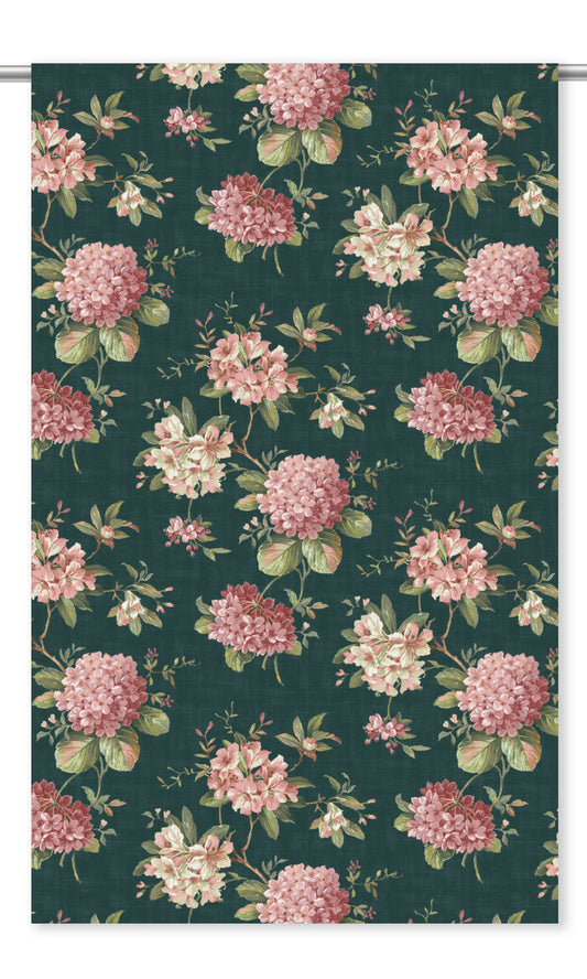 Floral Velvet Window Curtains (Forest Green/ Blush Pink/ Pale Green)