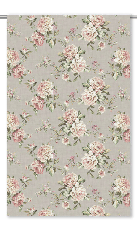 Floral Velvet Window Curtains (Soft Gray/ Blush Pink/ Pale Green)