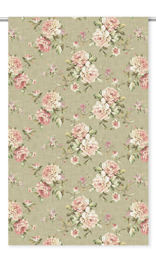 Floral Velvet Window Curtains (Soft Greige/ Blush Pink/ Pale Green)