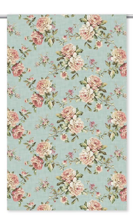 Floral Velvet Window Curtains (Powder Blue/ Blush Pink/ Pale Green)