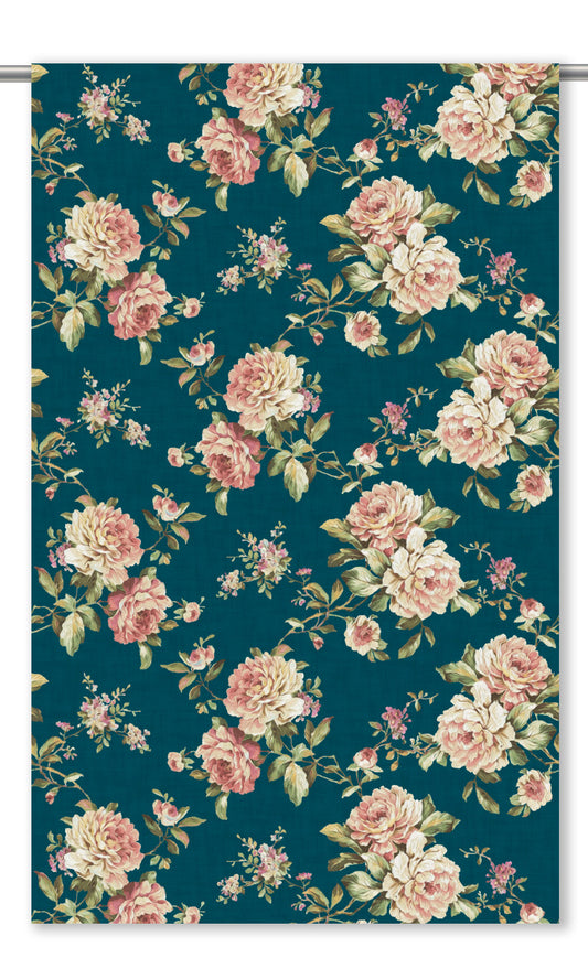 Floral Velvet Home Decor Fabric By the Yard (Deep Teal/ Blush Pink/ Pale Green)