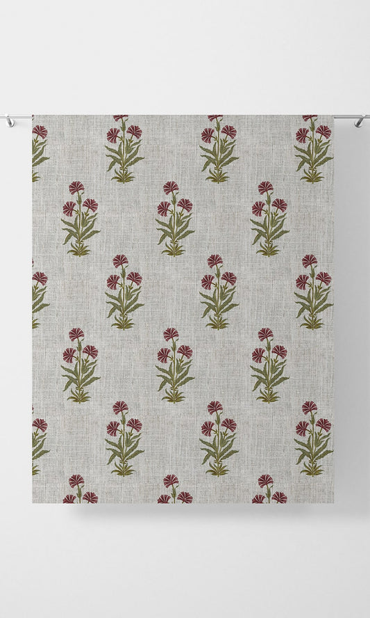 Floral Print Home Decor Fabric By the Yard (White/ Green/ Red)