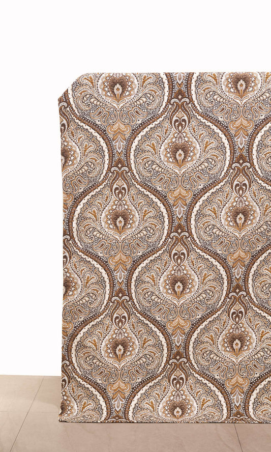 Damask Home Décor Fabric Sample (Brown/ Yellow/ Umber)