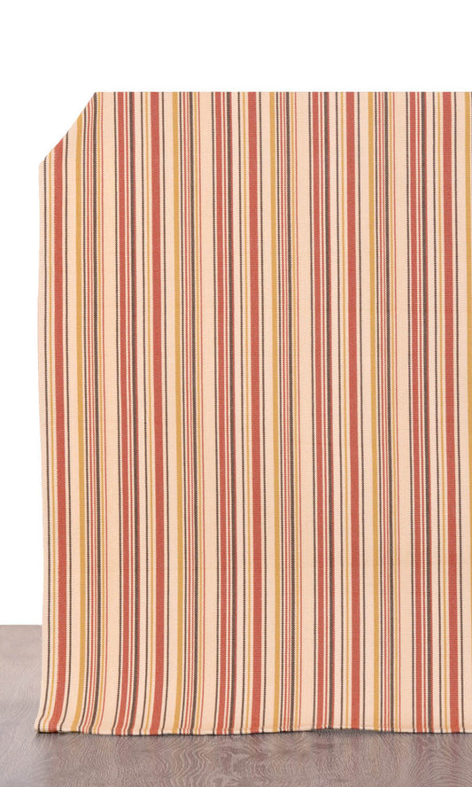 Striped Cotton Drapes (Beige/ Coral Red)