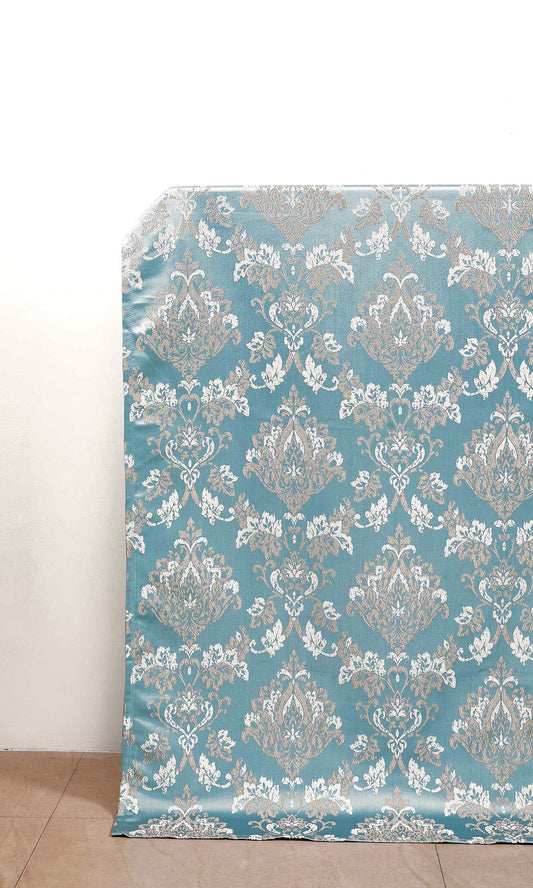 Fleur De Lis Patterned Home Decor Fabric Sample (Blue)