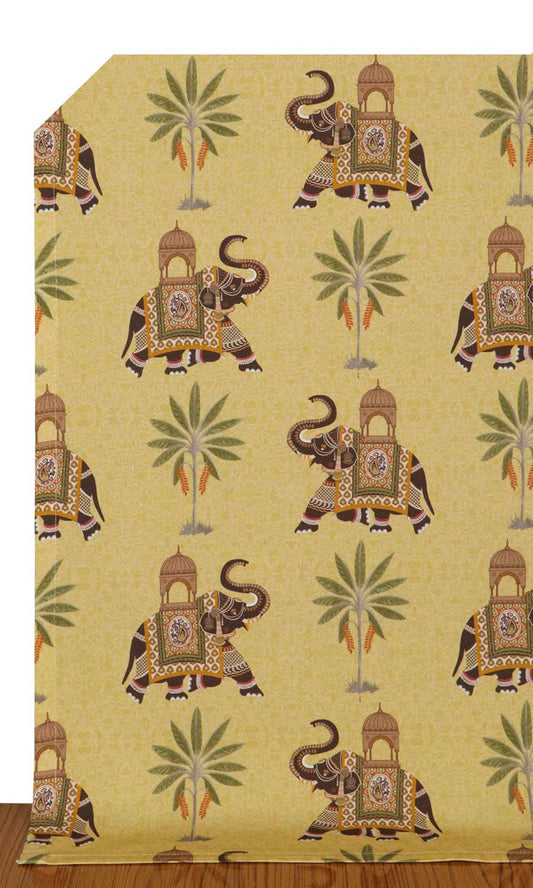 Cotton Printed Curtain Panels (Mustard Yellow)