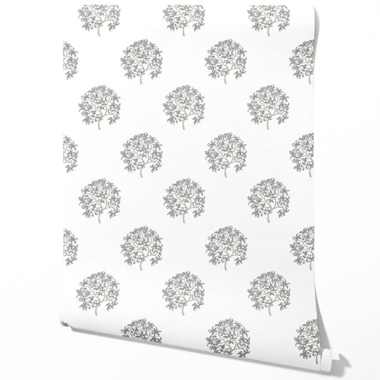 Neutral Floral Block Print Traditional Wallpaper Sample (Gray/ Brown)