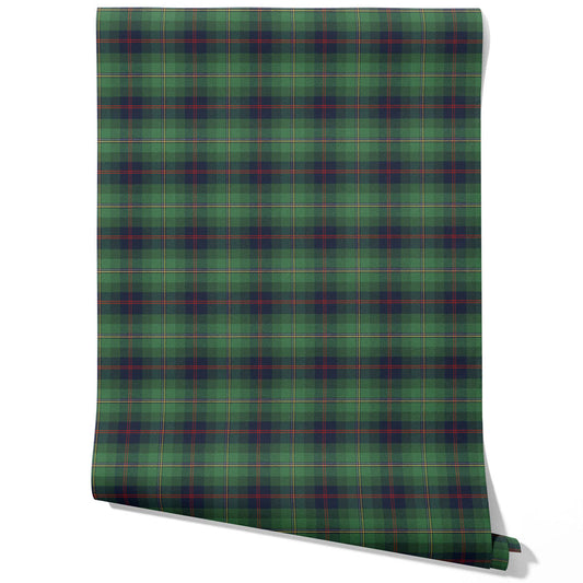Geometric Plaid Checkered Traditional Wallpaper Sample (Green/ Navy Blue/ Red/ Yellow)