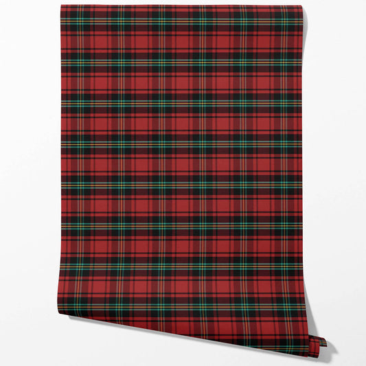 Geometric Plaid Checkered Traditional Wallpaper Sample (Red/ Black/ Yellow/ Aqua)