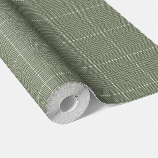 Plain/ Textured Check Traditional Wallpaper Sample (Gray-Green)