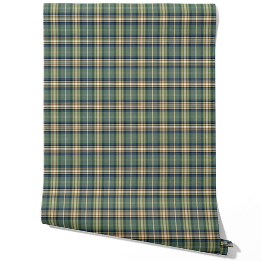 Geometric Plaid Checkered Traditional Wallpaper Sample (Green/ Blue/ Beige/ Brown)