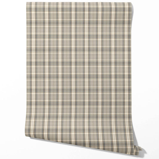 Neutral Geometric Plaid Checkered Traditional Wallpaper (Gray/ Taupe/ Greige/ Brown)