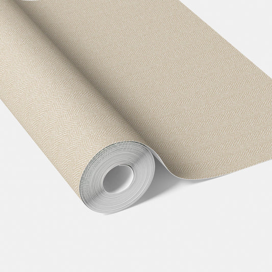 Neutral Herringbone Textured Traditional Wallpaper Sample (Light Beige)