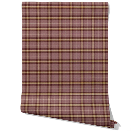 Geometric Plaid Checkered Traditional Wallpaper Sample (Purple/ Mauve/ Pink/ Cream)