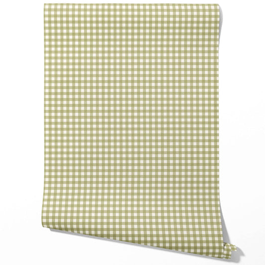 Geometric Gingham Checkered Traditional Wallpaper Sample (Green)