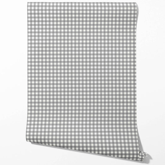 Neutral Geometric Gingham Checkered Traditional Wallpaper Sample (Gray)