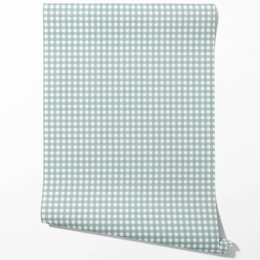 Geometric Gingham Checkered Traditional Wallpaper Sample (Seaglass Blue)