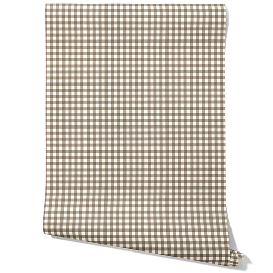 Neutral Geometric Gingham Checkered Traditional Wallpaper Sample (Brown/ Taupe)