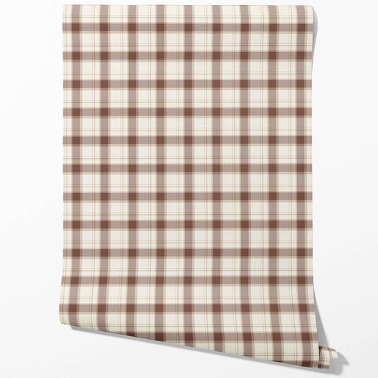 Neutral Geometric Plaid Checkered Traditional Wallpaper (Brown/ Off-White)