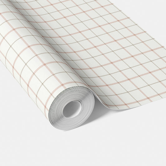 Windowpane Checkered/ Plaid Traditional Wallpaper Sample (Pink/ White/ Taupe)