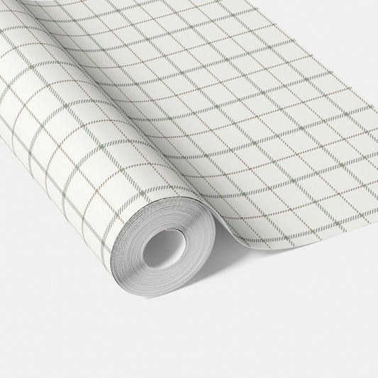 Windowpane Checkered/ Plaid Traditional Wallpaper Sample Green/ White/ Taupe