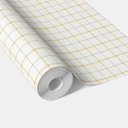 Windowpane Checkered/ Plaid Traditional Wallpaper Sample (Mustard Yellow/ White/ Taupe)