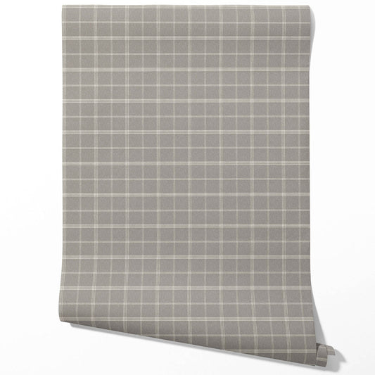 Neutral Geometric Plaid Checkered Traditional Wallpaper Sample (Gray)