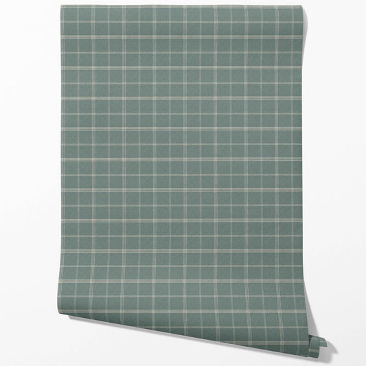 Geometric Plaid Checkered Traditional Wallpaper Sample (Blue-Gray)