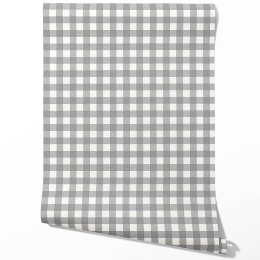 Neutral Geometric Gingham Checkered Traditional Wallpaper Sample (Ash Gray)